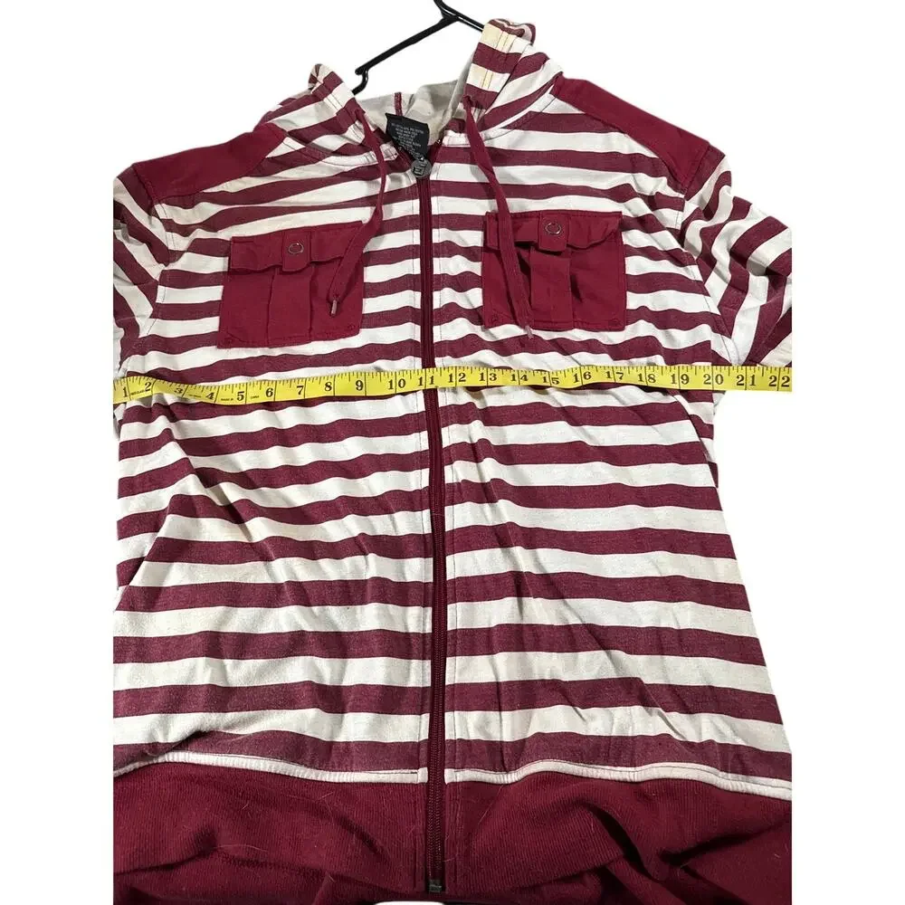 Vintage Y2K Southpole Maroon Striped Zip Up Hoodie XXL